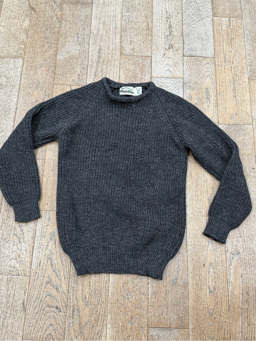 Vintage 90s Aran Crafts Irish 100% Wool Sweater Gray Fisherman Ribbed Jumper M